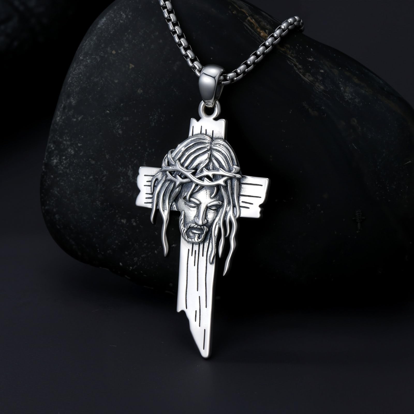 Jesus Cross Necklace 925 Sterling Silver Christian Cross Pendant Religious Je…