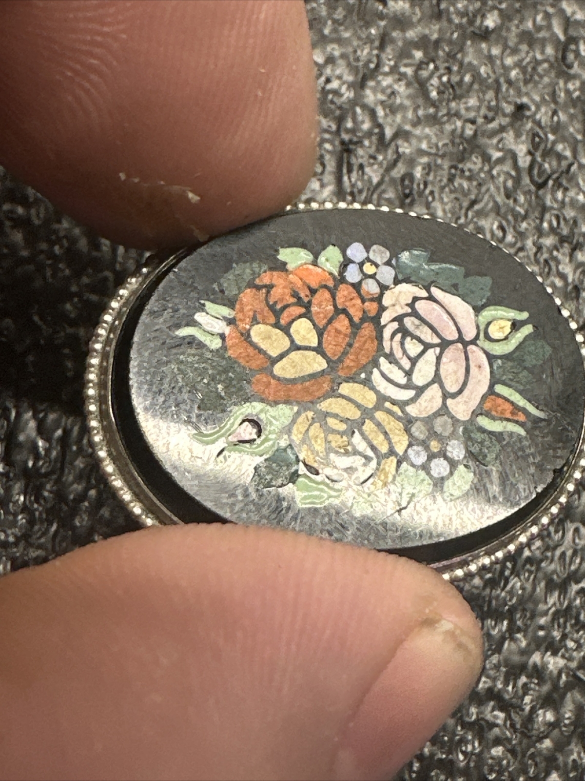Antique Pietra dura inlay stone victorian brooch As Is