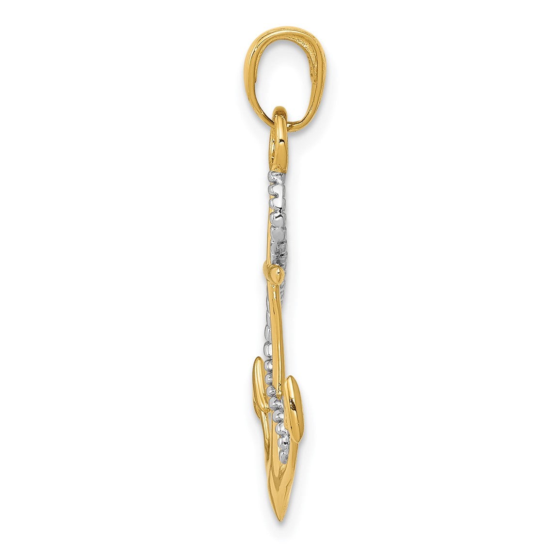 14k Yellow and White Gold Polished Anchor w/ Rope Pendant