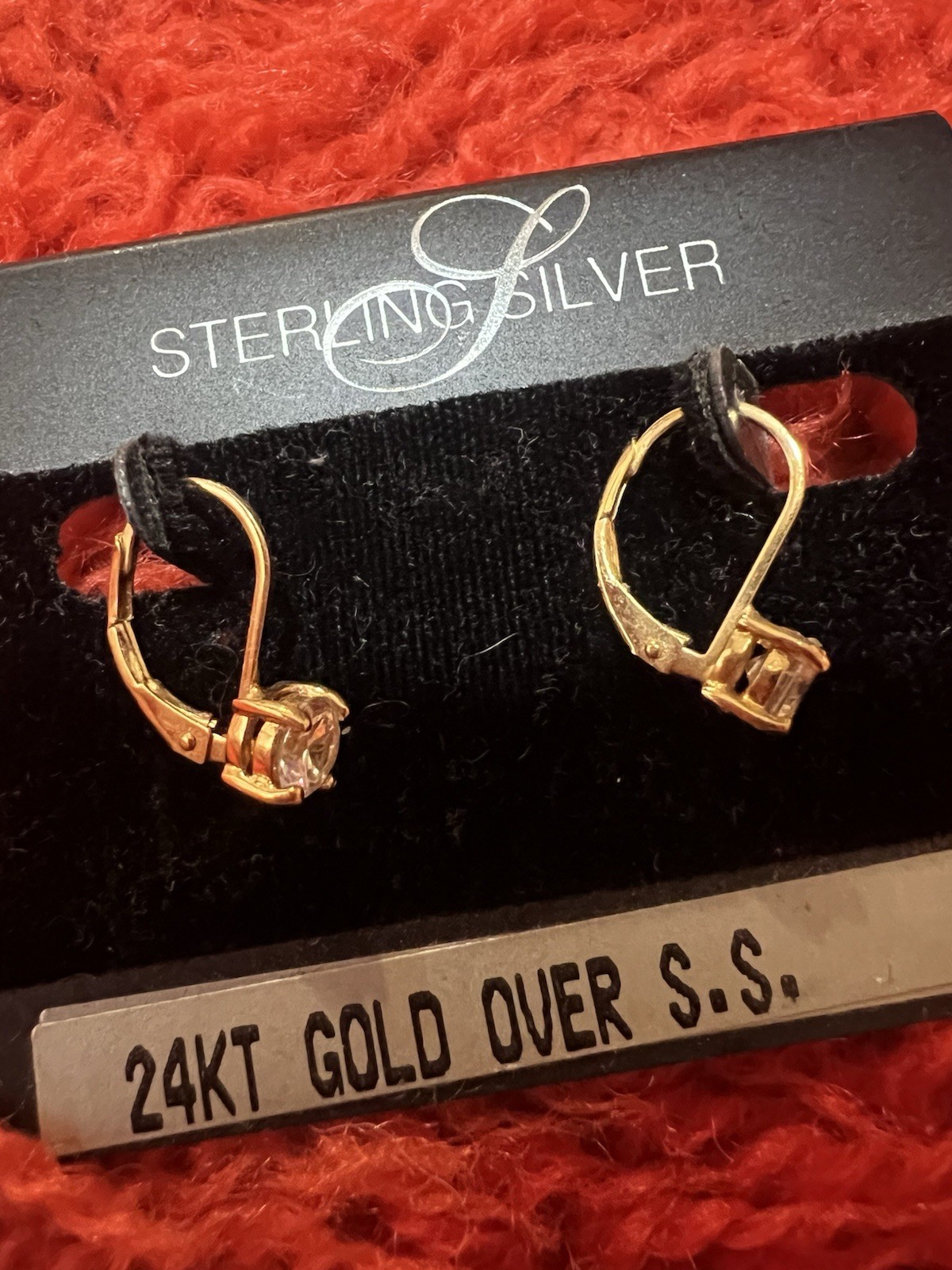Vtg 24k GP Sterling Silver Cubic Zirconia Dangle Drop Earrings Lever Back