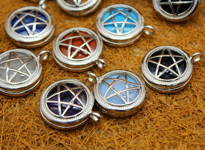 Wholesale 10pcs Natural Mixed Stone Hollow Out Five Star Box Amulet Luck Pendant