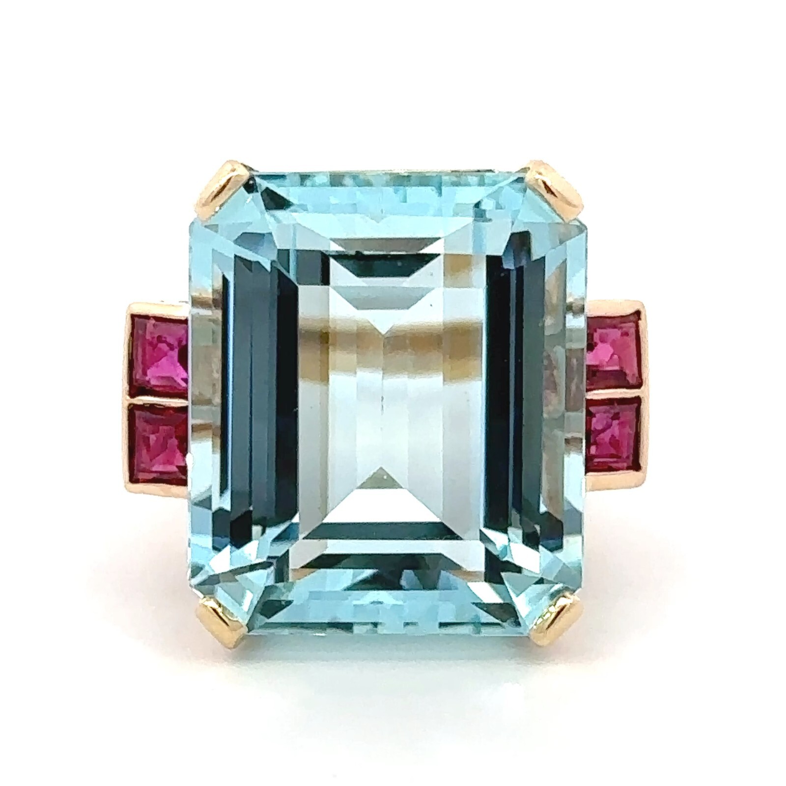 GIA Certified 18.60Cts Fine Quality Aquamarine & Ruby 14K Gold Ring 10.4g G039