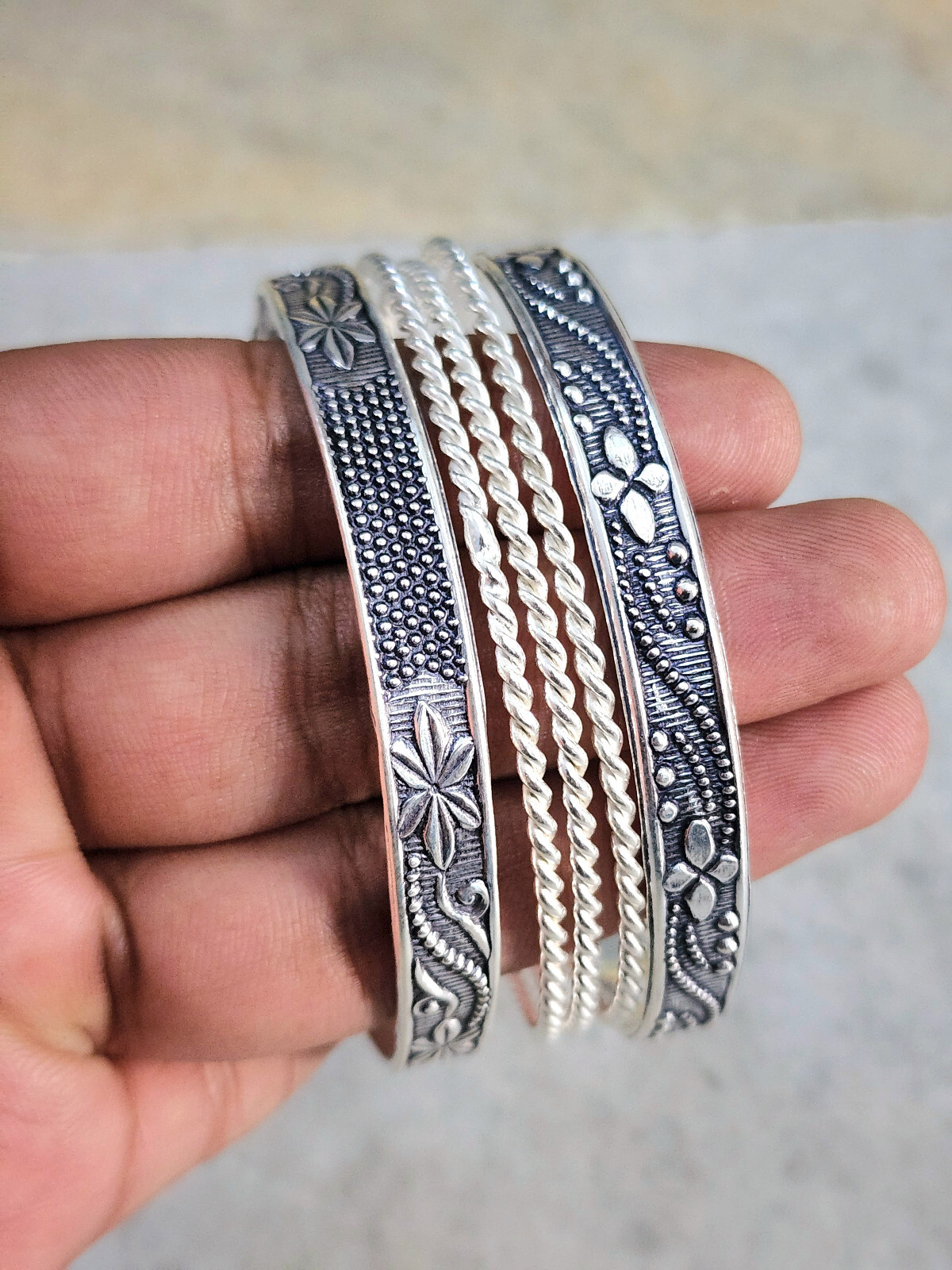 Set Of 5 Lovely Designer Bangles Solid 925 Sterling Silver Gift For Her V264