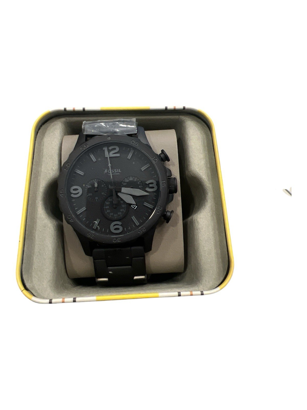 Fossil Nate Chronograph Men’s Watch Black Stainless Steel JR1401 NWT MSRP $195