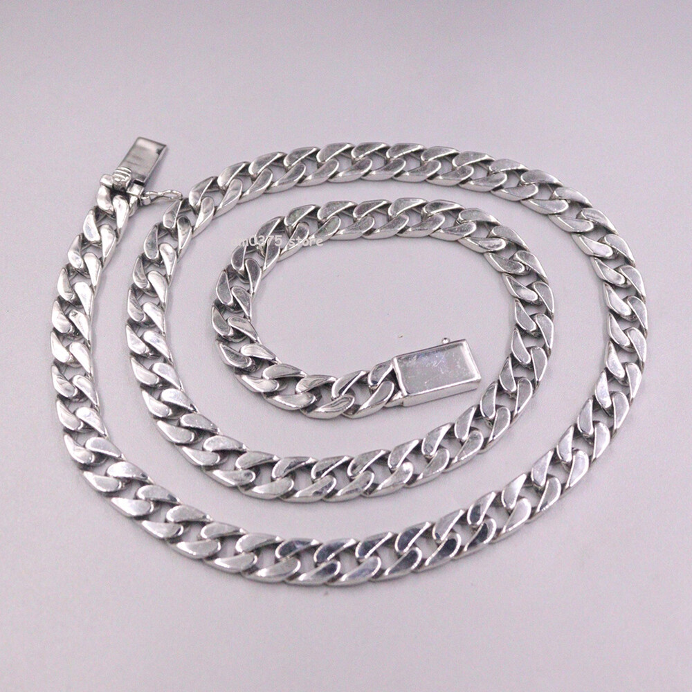 Real S925 Sterling Silver Necklace Women Man’s 7mm Cuban Chain Curb Link 20-26in