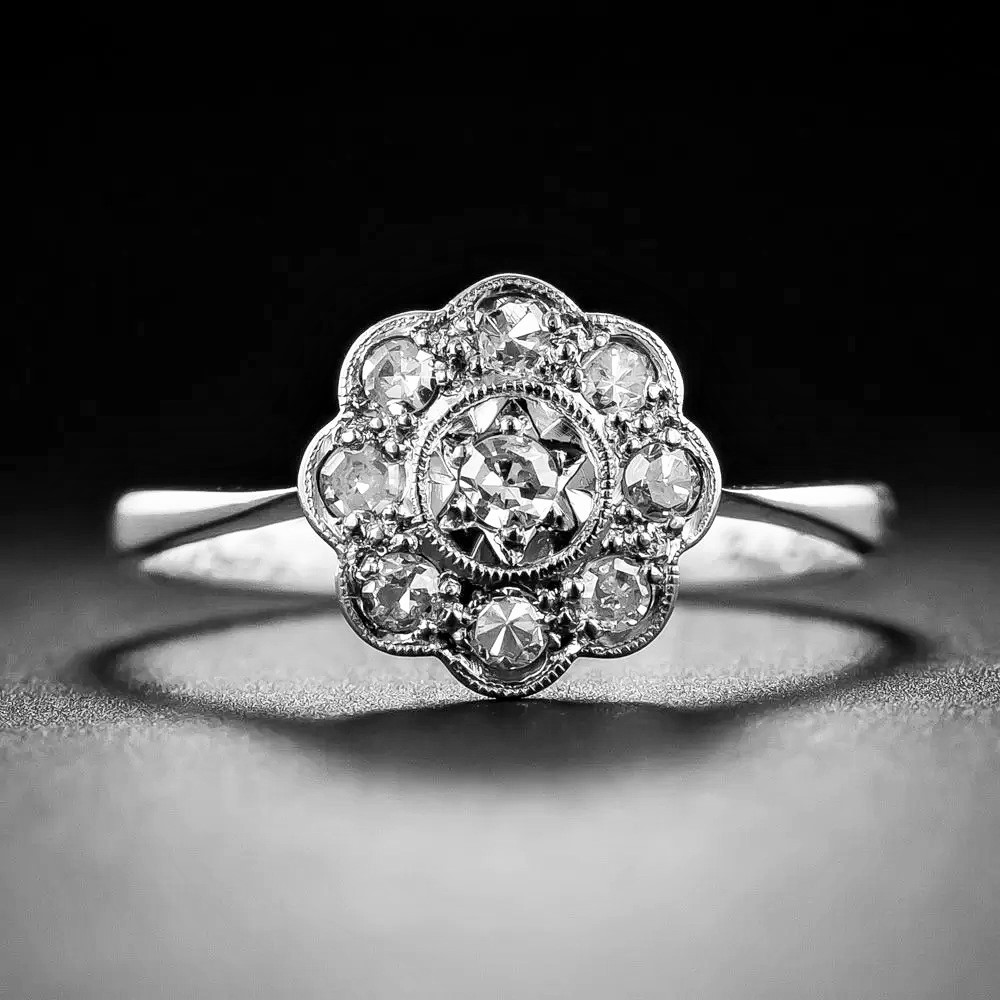 0.36Ct White Round Cut Bezel Set Flower Style Engagement Wedding Ring 925 Silver