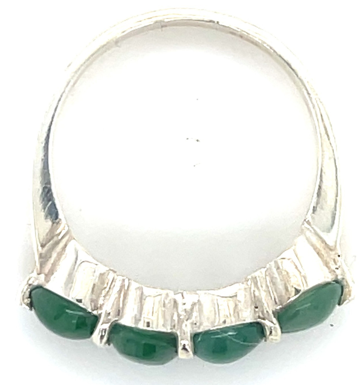 Type A Imperial Green Jadeite 4-Stone Ring 925 Silver Sz7.5