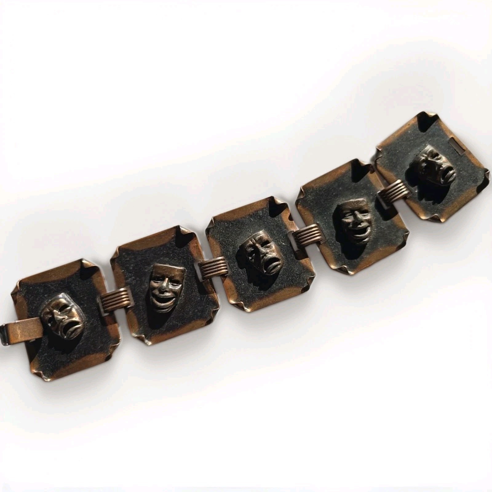 MCM Copper Theater Faces Panel Bracelet – 1½” x 7½” Estate Find As Found