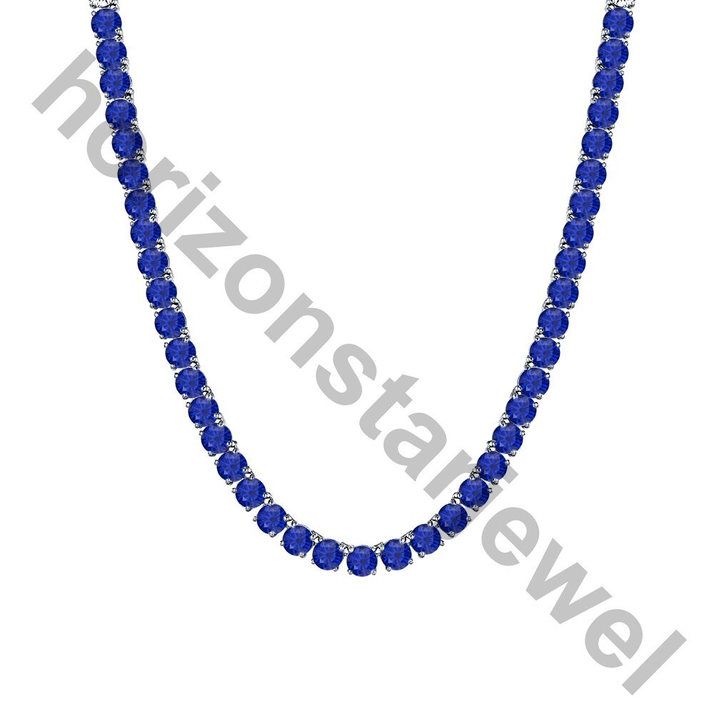 15.24 Ct Created Blue Sapphire 14K White Gold Plated 3mm Wedding Tennis Necklace
