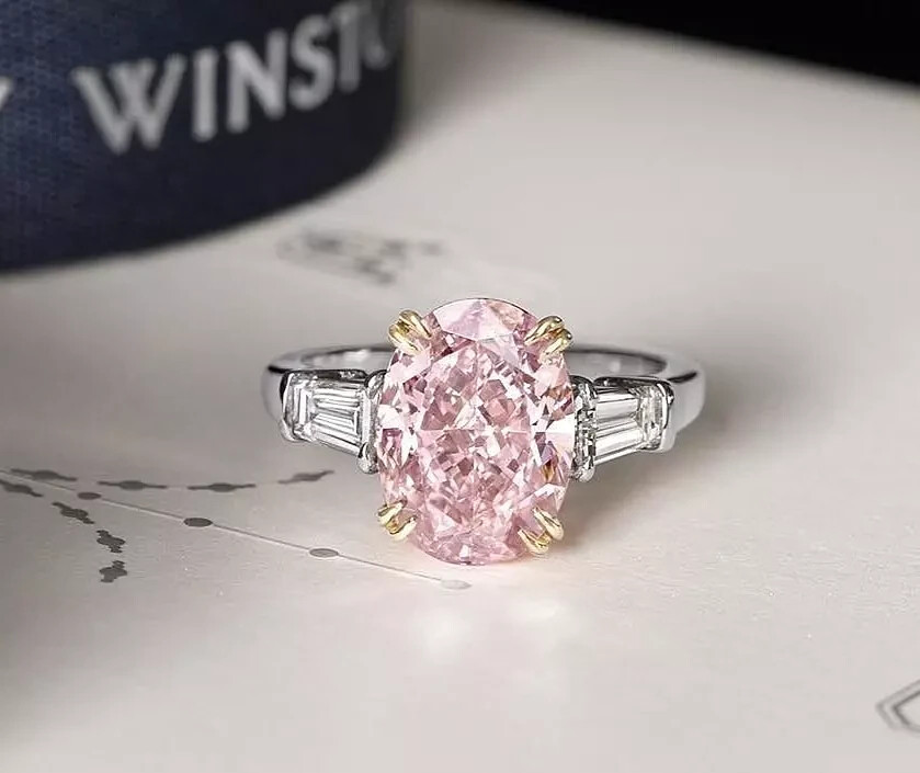 Three Stone Classic Pink Lab Created Diamond Engagement 14K White Gold FN Ring
