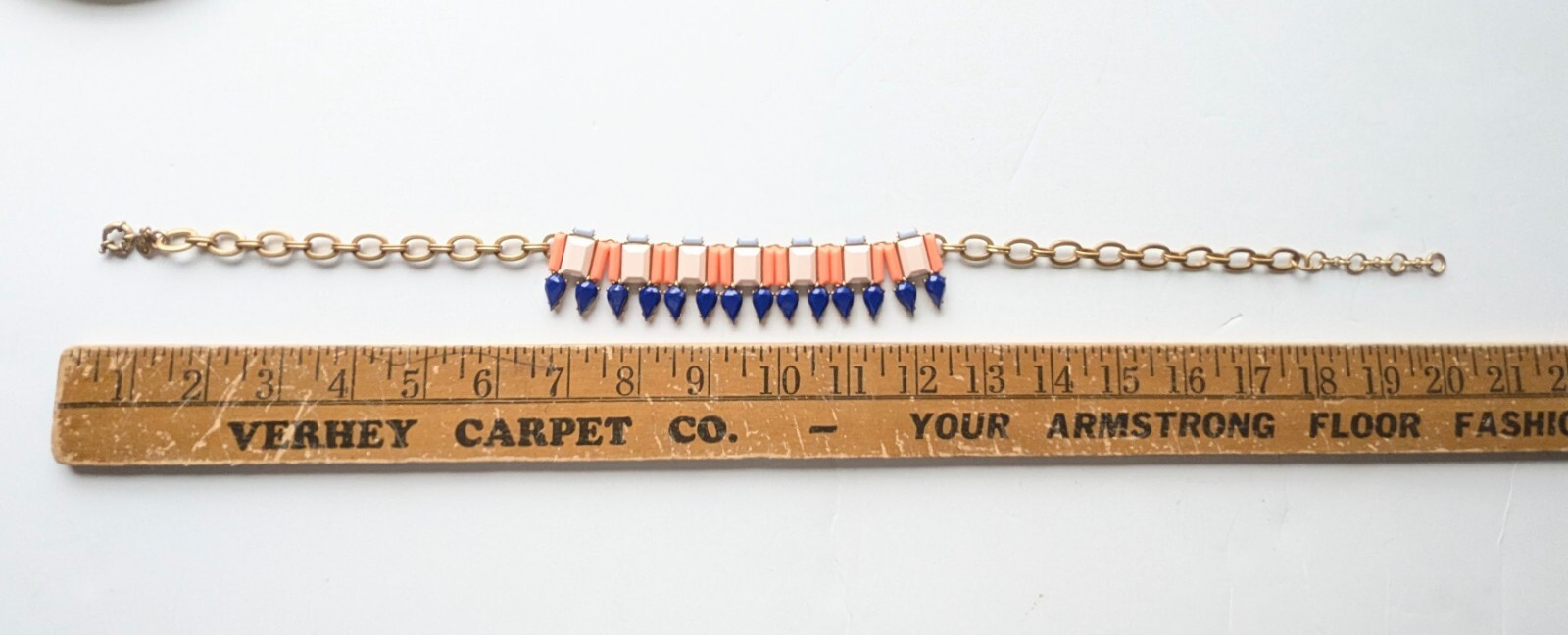 Bold J CREW Acrylic Stone Collar Peach BLUE Orange 18″ Gold Tone NECKLACE