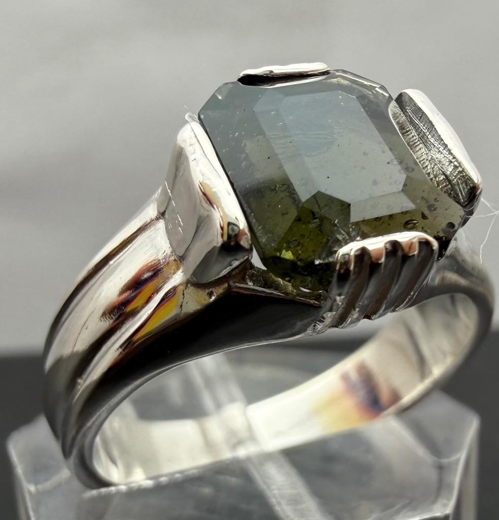 2.4 CT METEORITE MOLDAVITE TEKTITE 925 STERLING SILVER MENS RING SZ 9.5, 6.28 GR
