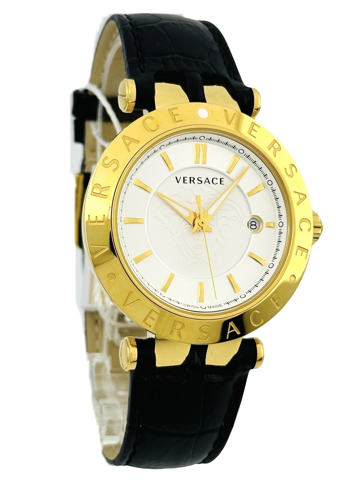 Versace VQP040015 V-Race 42mm Case IP 2N Black Croco Pattern Leather Strap Watch