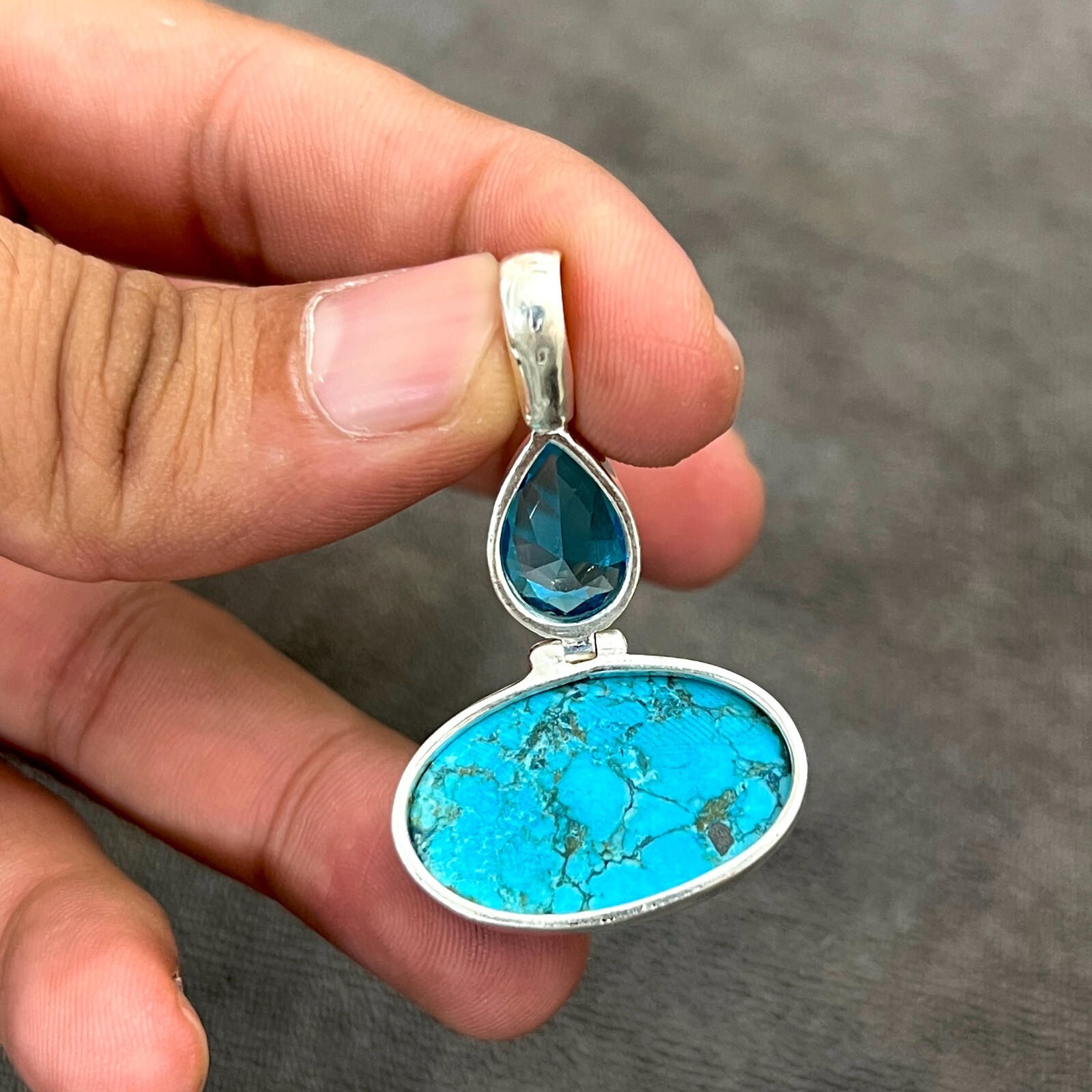Turquoise Pendant Gemstone 925 Sterling Silver Handmade Jewelry Pendant 2.10″