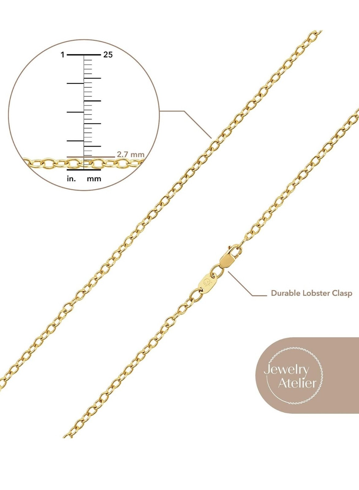 Jewelry Atelier Gold Chain Necklace -14K Solid Yellow Gold Filled 16″ L 2.7mm W