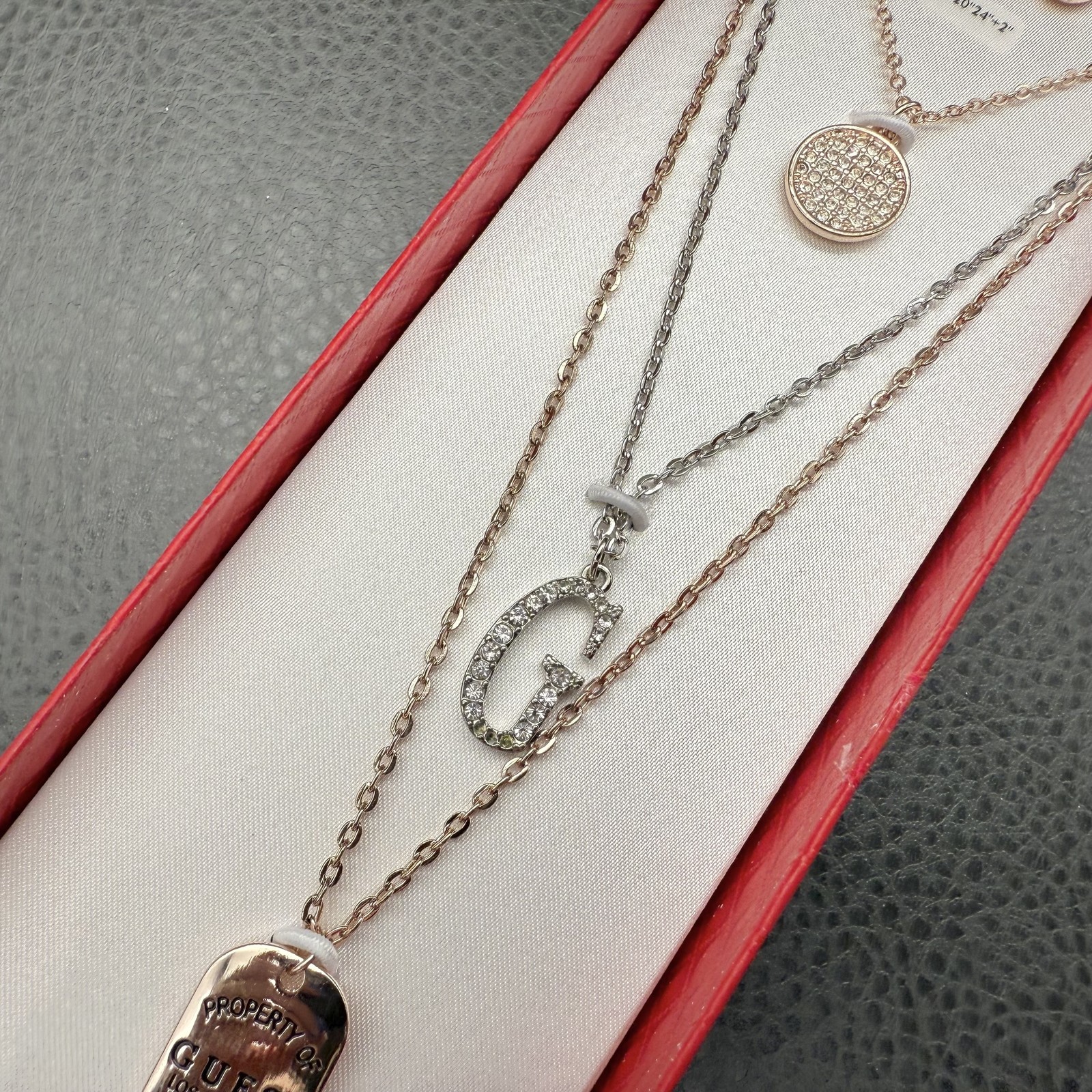 Guess Necklace Earring Set Womens Crystal Layered Pendant Jewelry New Gift Boxed