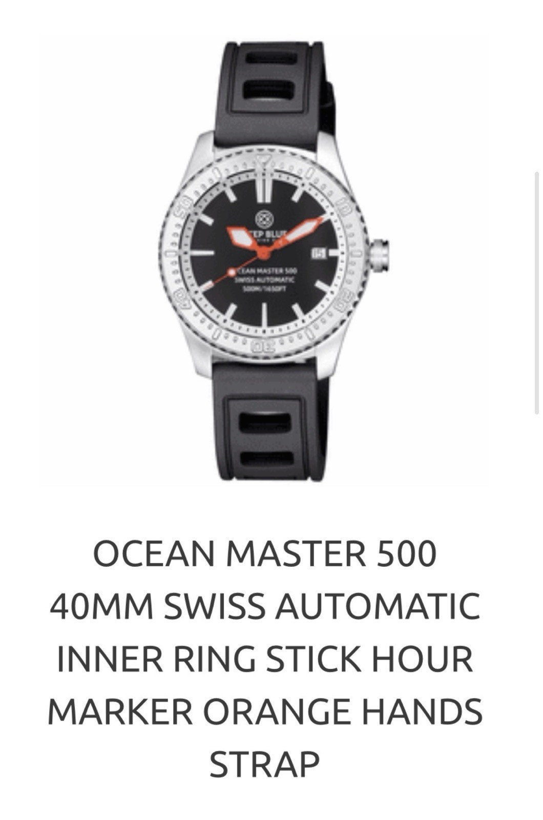 DEEP BLUE OCEAN MASTER 500 40MM SWISS AUTO DIVE WATCH/INNER RING STICK 🍊HANDS‼️