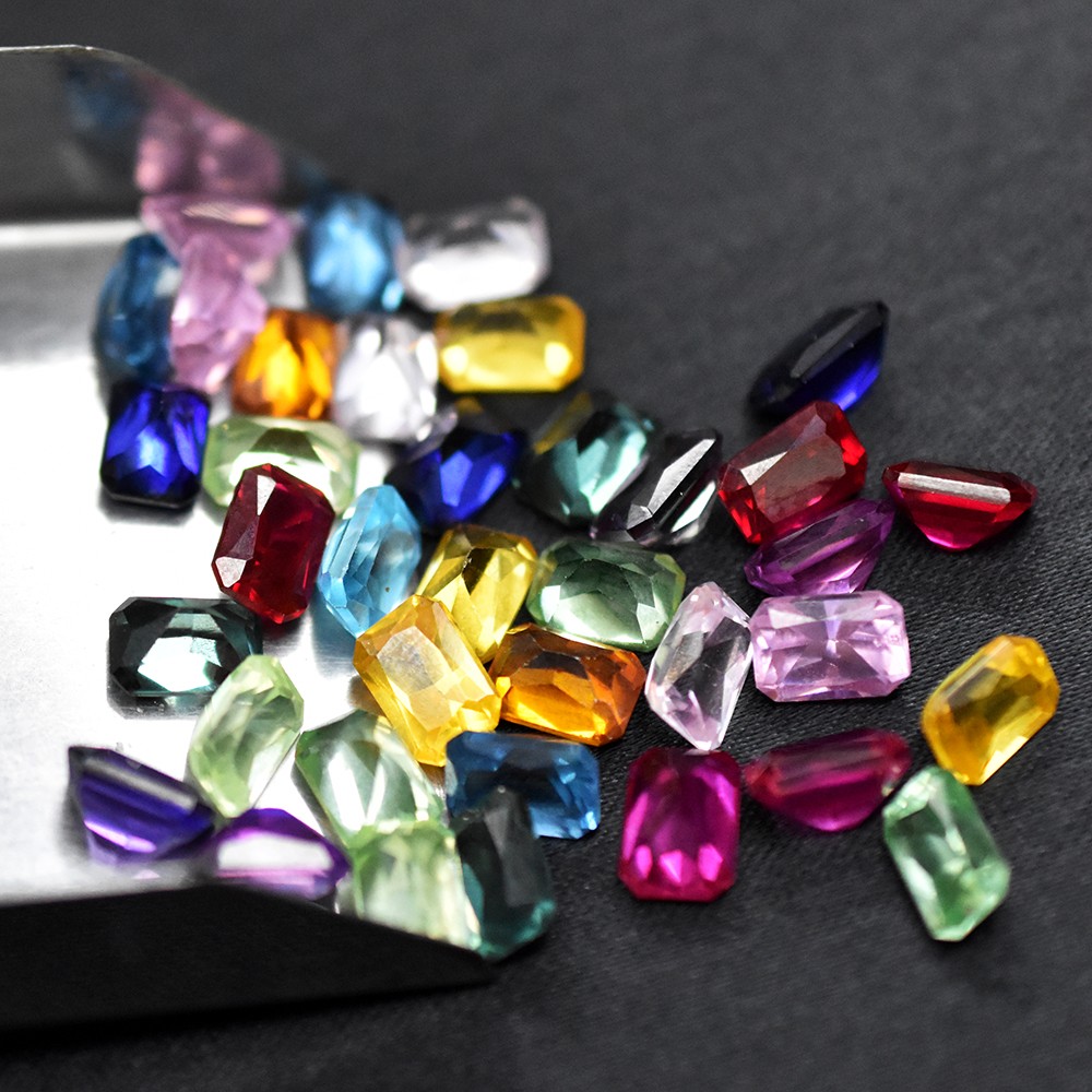 Certified 7×5 mm Natural Mix Color Sapphire Emerald Cut Gemstone 12.00 Ct Lot