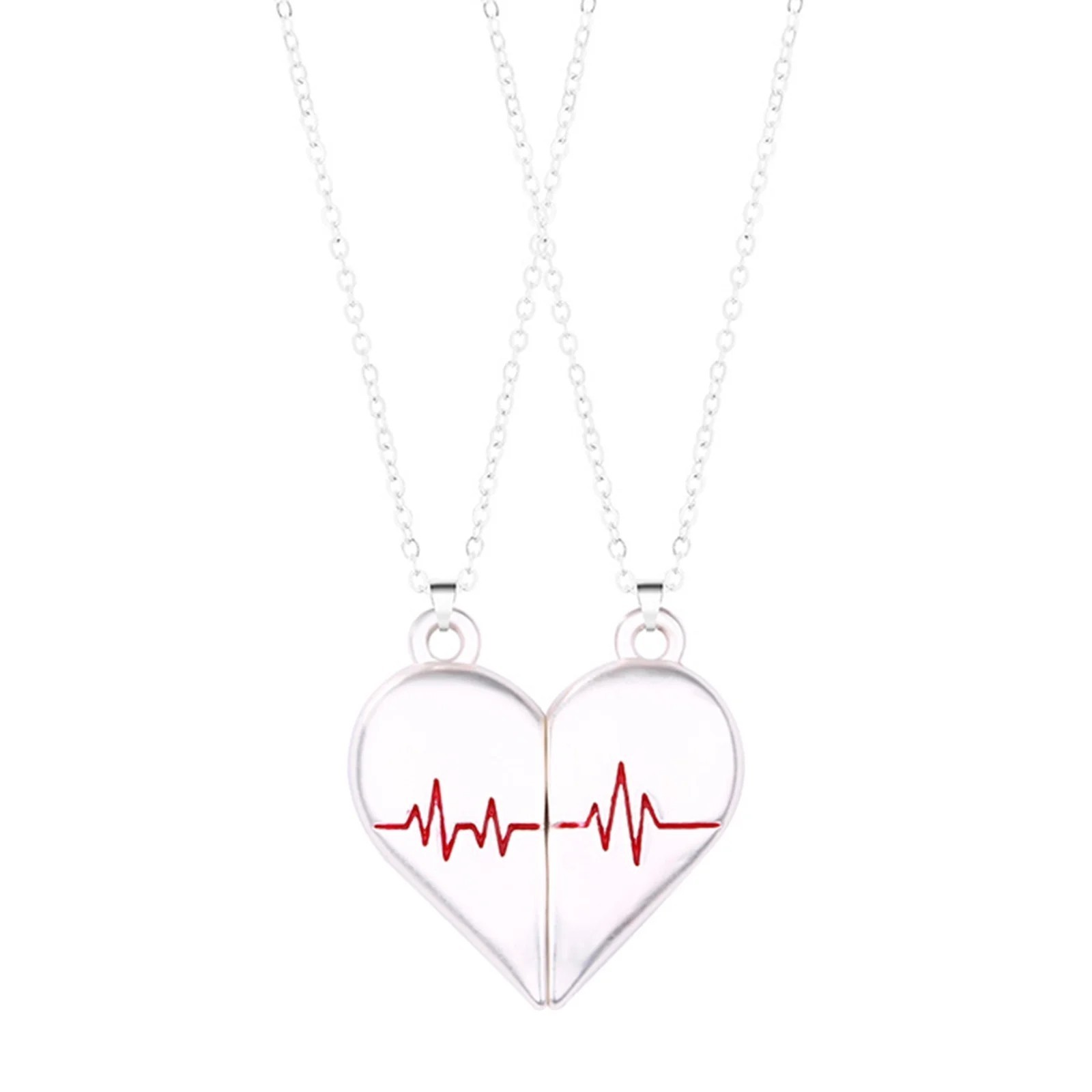 Silver Heartbeat Couple Love Necklace Matching, Friend, Wife, Girlfriend Gift