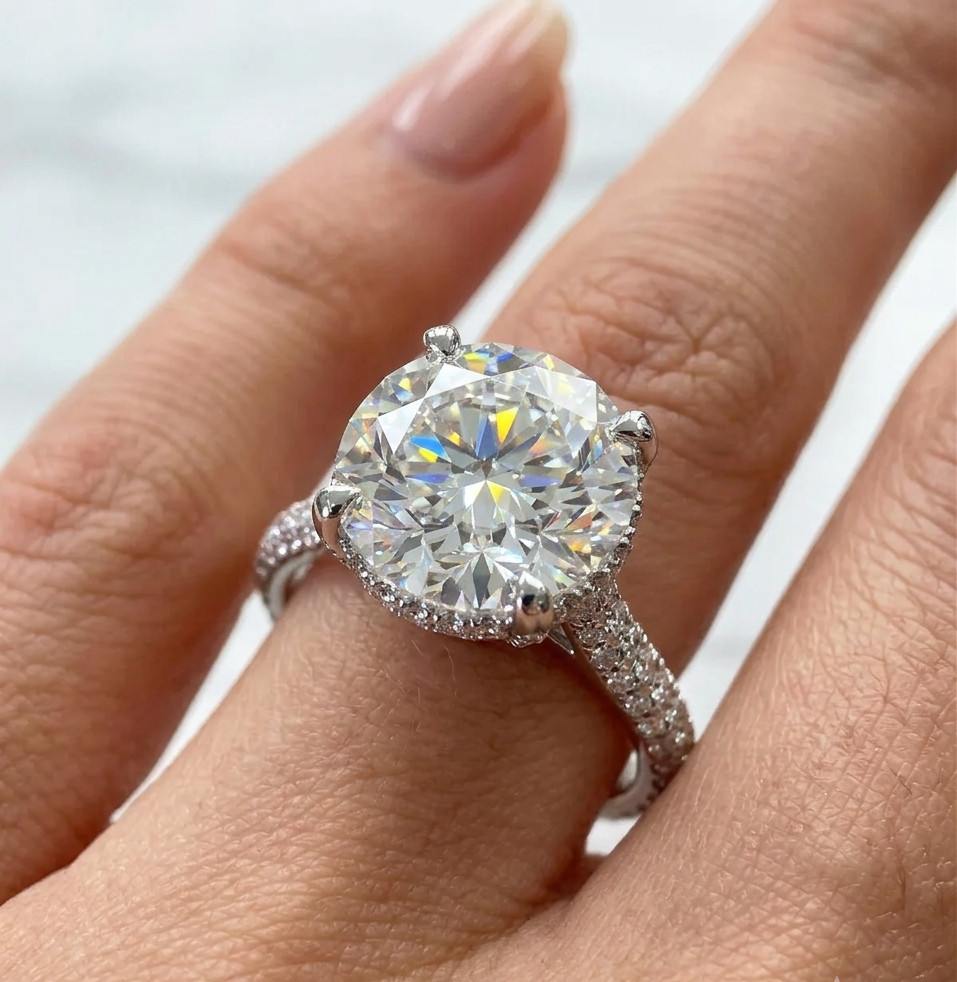 IGI 4.80 Ct Round Cut Lab Grown Diamond Hidden Halo Wedding Ring 14K White Gold