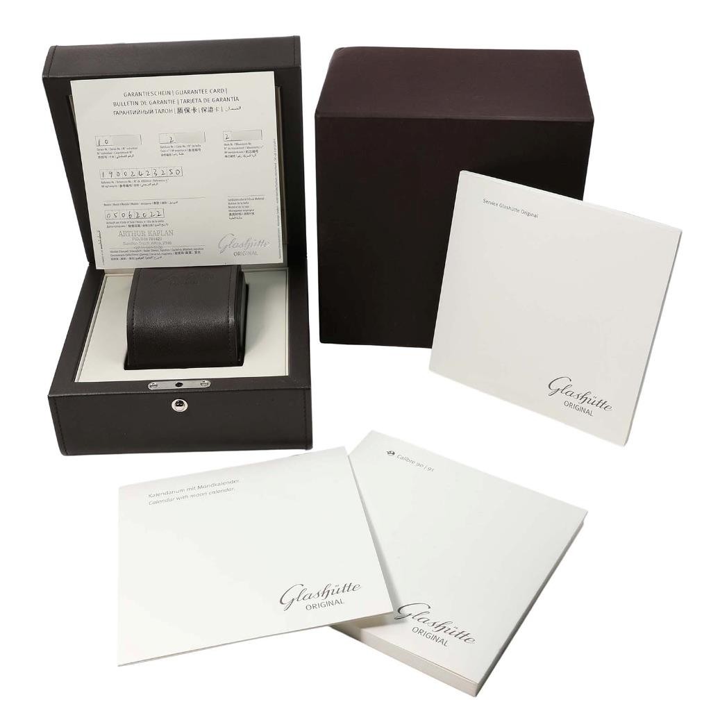 Glashutte PanoMaticLunar Steel Silver Dial Mens Watch 1-90-02-42-32-61 Box Paper