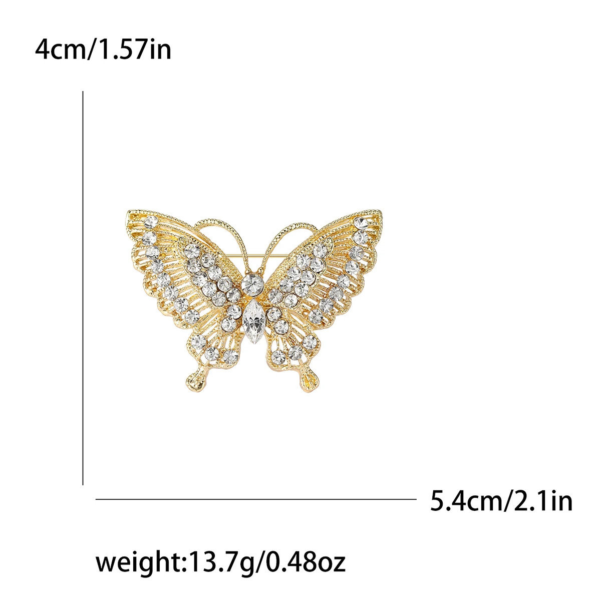 Metal Tone Rhinestone Butterfly Brooch Unisex Insect Wing Brooches Jewelry