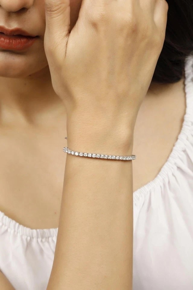 Round Natural Diamond Tennis Bracelet 14k White Gold Special Gift For Daughter