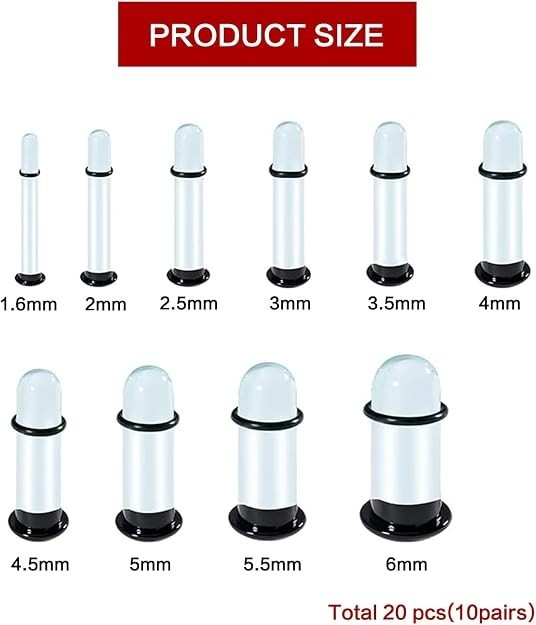 20pcs Glass Ear Stretching Kit,Dead Stretching Kit,Single Flare Glass Plugs with