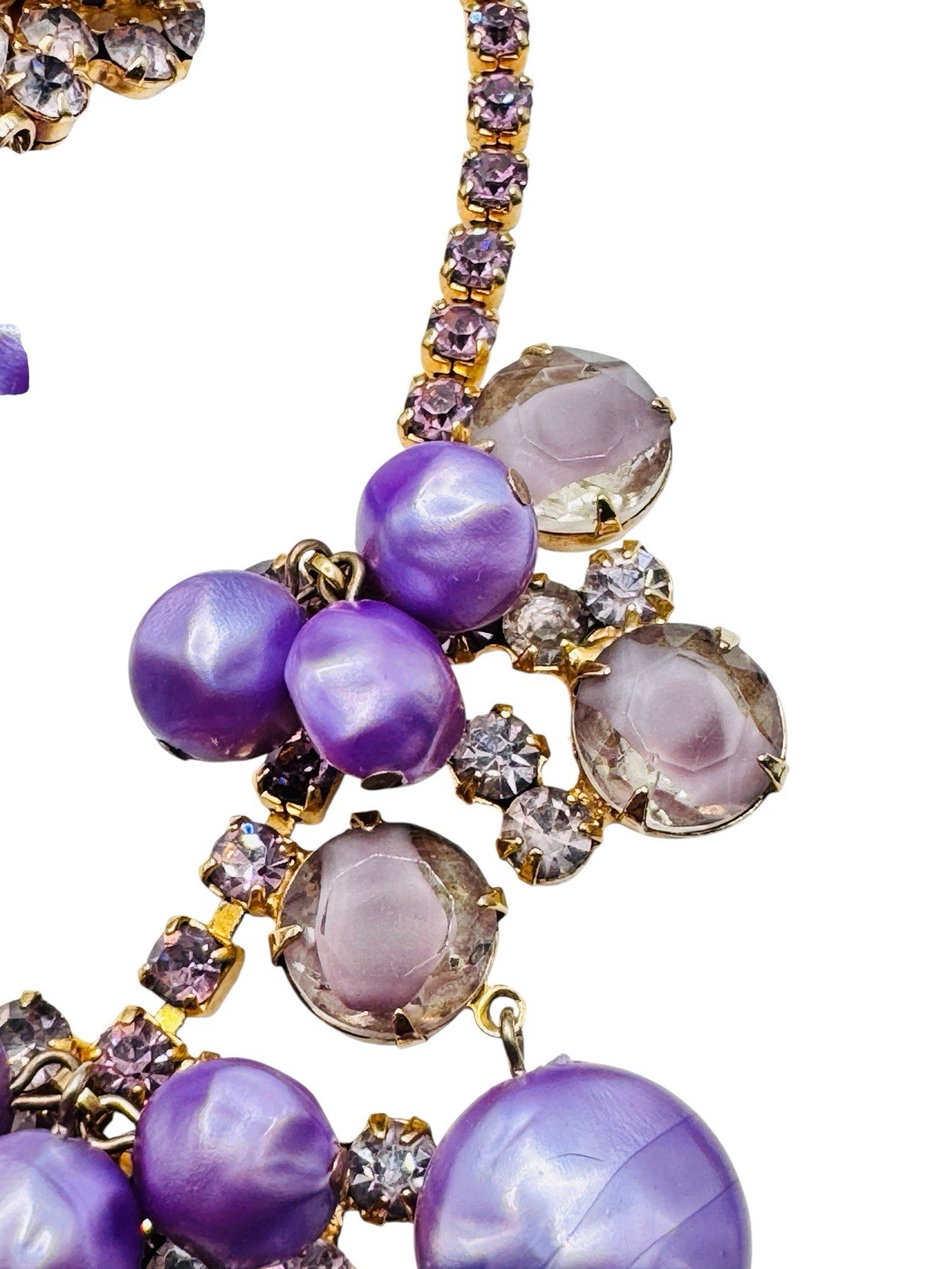 Vintage Juliana D&E Purple Rhinestone Pearl Necklace Earrings Set Book Piece