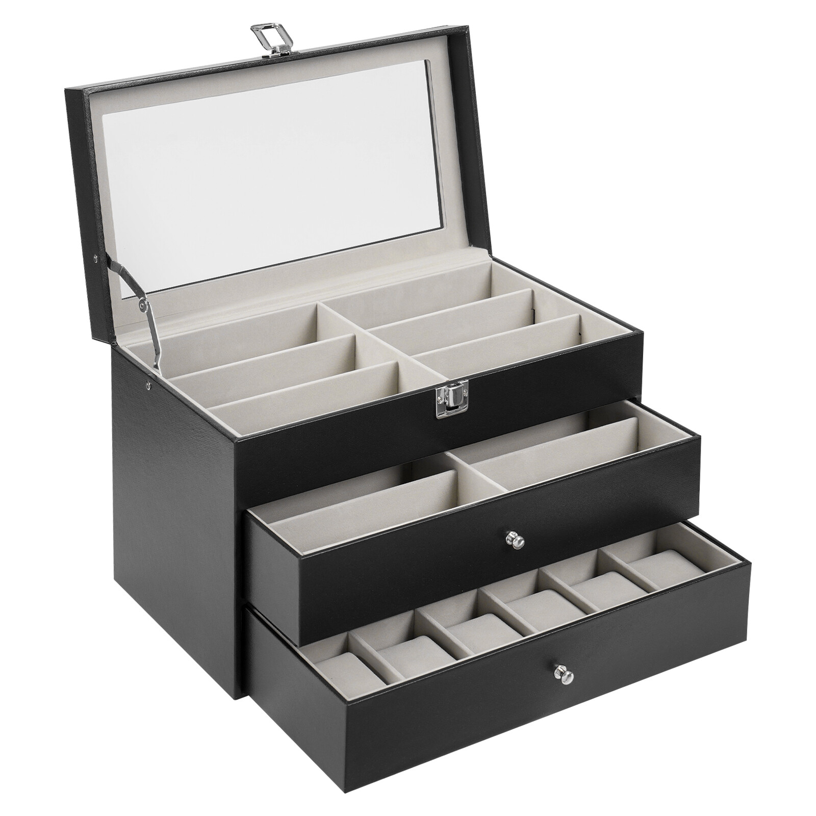 Sunglasses Case Watch Box Watch Case Jewelry Box and 12 Eyeglasses Storage