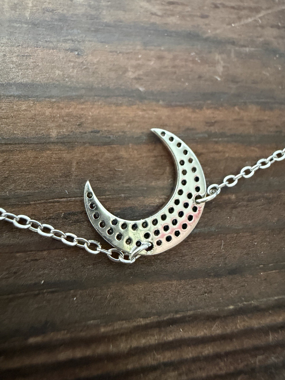 925 Sterling Silver CZ Crescent Moon Necklace 18” Adjustable Dainty Minimalist