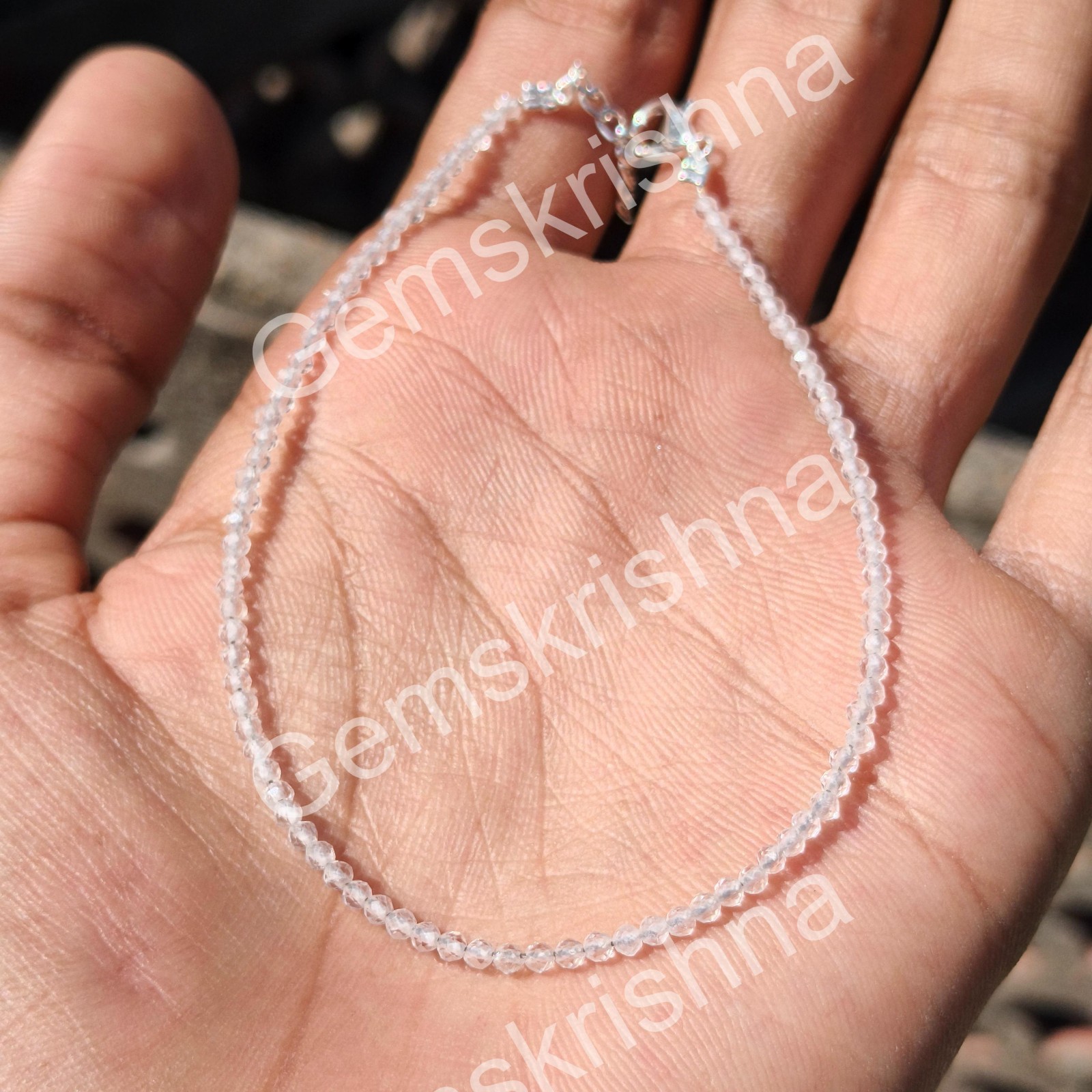 Faceted Moonstone Bracelet 2mm Pink Gemstone Sterling Silver Clasp | Dainty Min