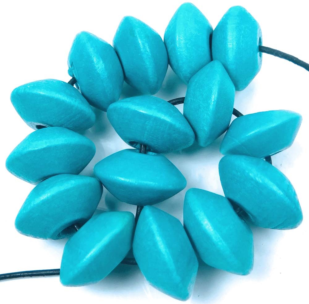 22x12mm Turquoise Blue Wood Abacus Rondelle Wheel Beads (15pc)