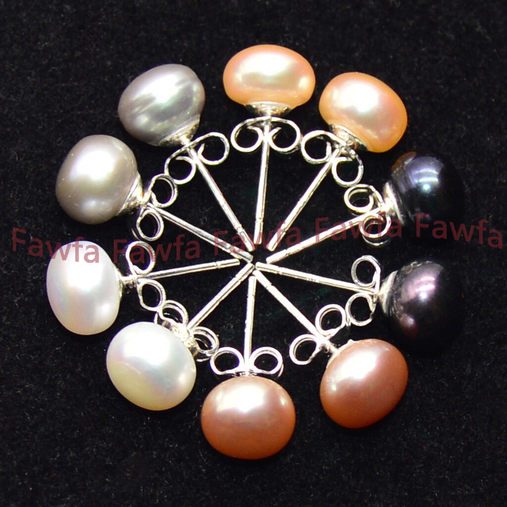 Wholesale Natural Genuine Multicolor Akoya Freshwater Pearl Silver Stud Earrings