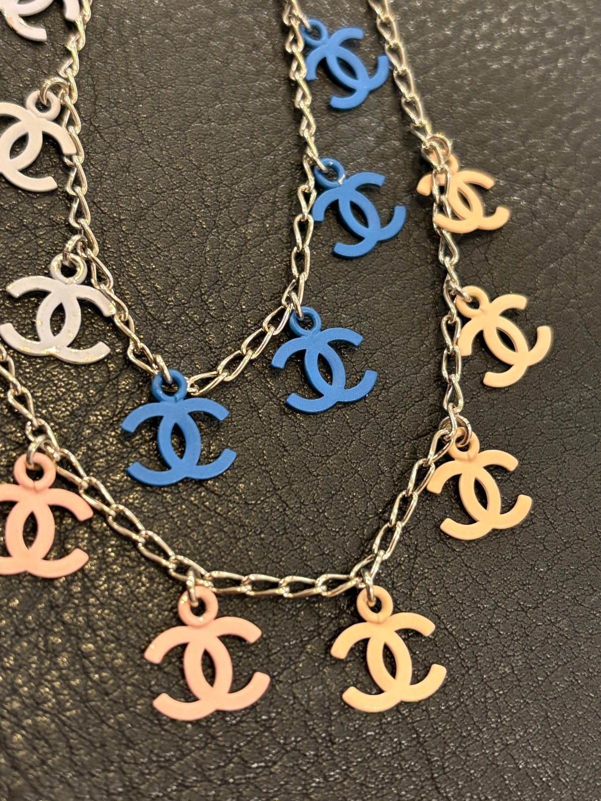 CHANEL Necklace Pendant choker Coco Mark CC Logo Auth Silver kenjp Blue Pink