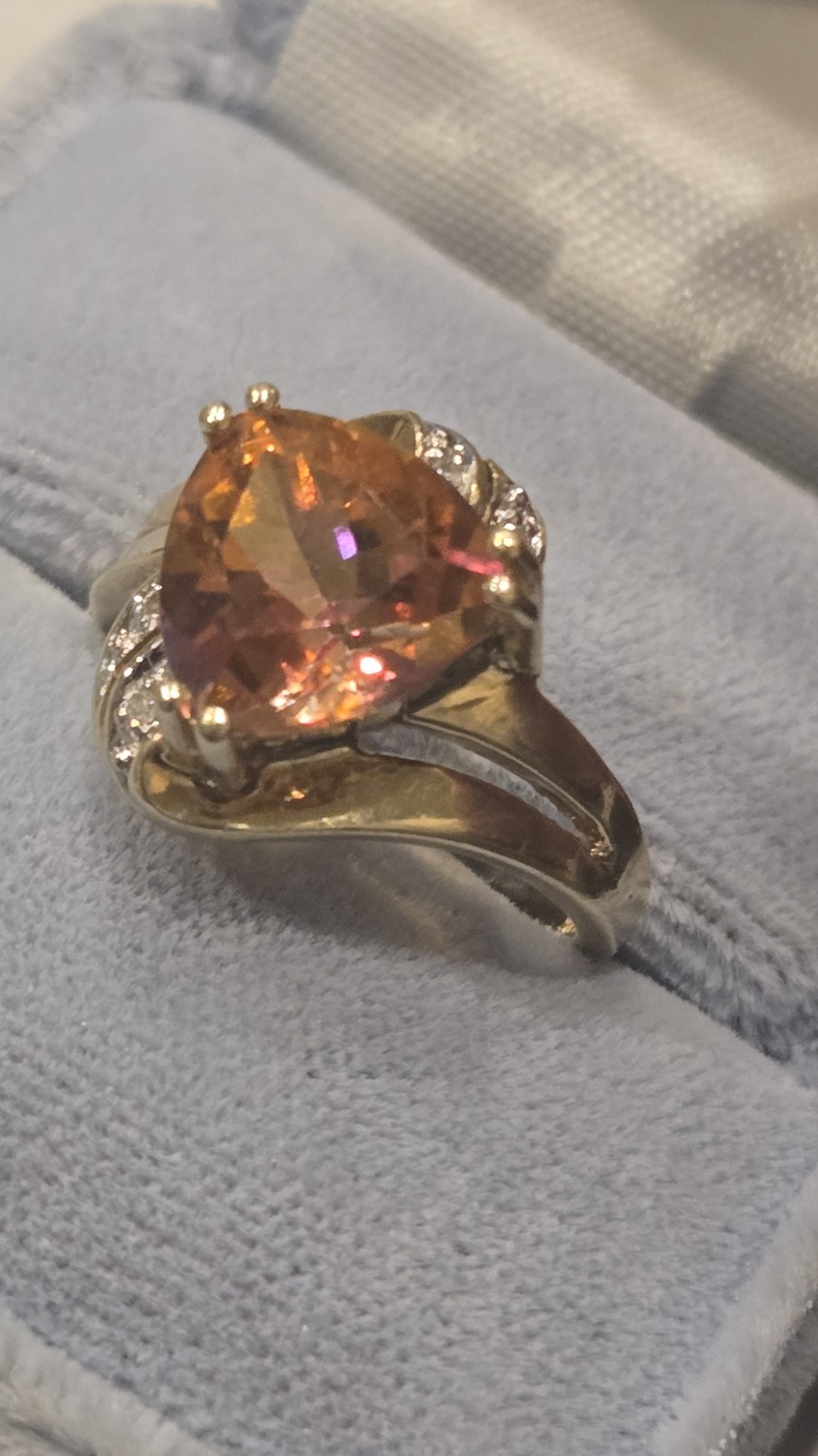 Min Of 2 CT 10k Mystic Fire Topaz Diamond Ring Orange Signed Designer Sz 7