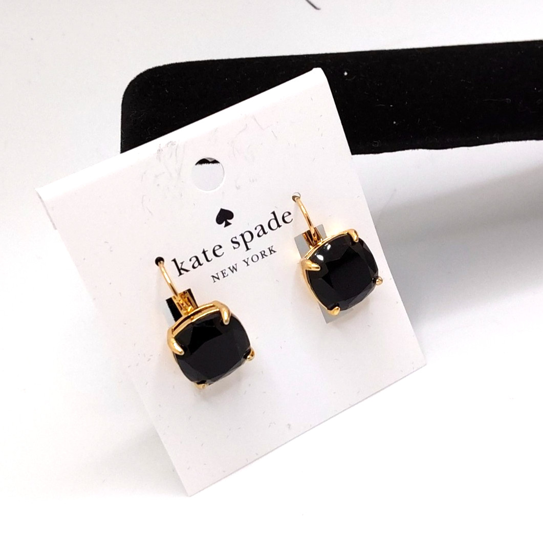 Kate Spade New York Gold Tone Square Cushioned Cut Black Cubic Zirconia Earrings