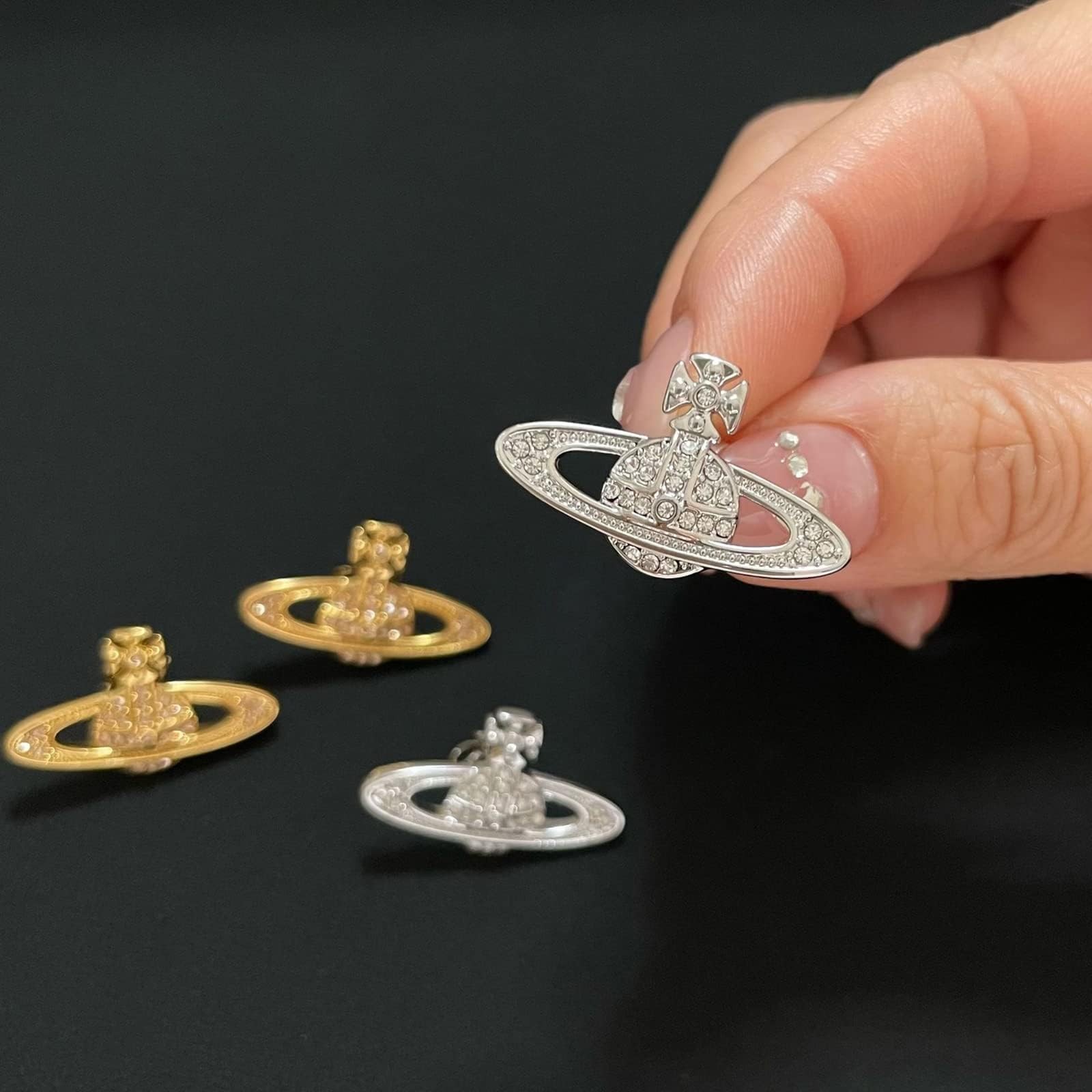 Saturn Earrings Saturn Planet Earrings Cubic Zirconia Saturn Planet Jewelry G…