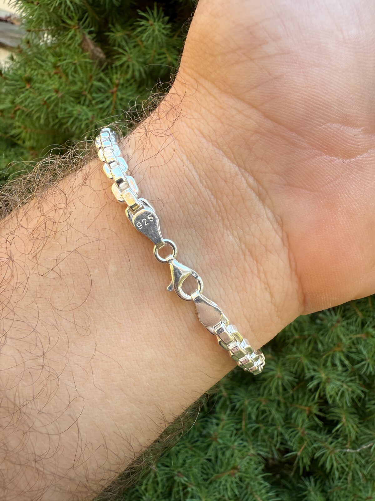 Real 925 Sterling Silver 5mm Men’s Hollow Puff Box Rolo Hermes Link Bracelet