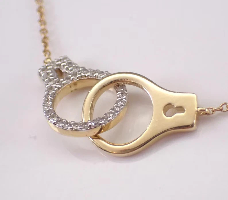 1Ct Round Cut Real Moissanite Handcuff Pendant 14K Yellow Gold Plated Silver
