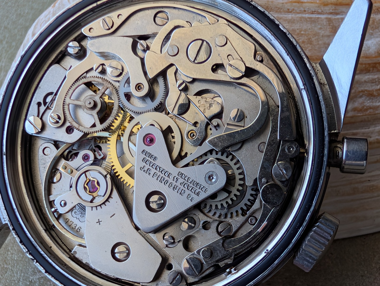 Vintage Paul Peugeot Three-Register Chronograph w/Warm Patina,Valjoux 7736 Mvmt