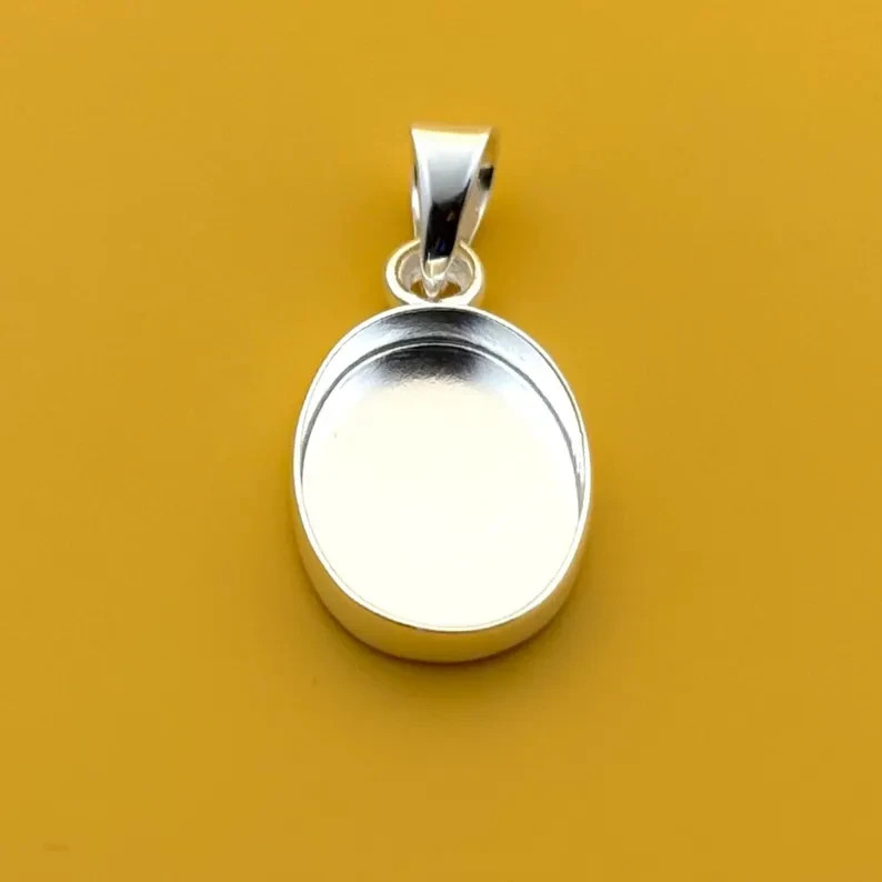 925 Sterling Silver 8x12mm Oval Bezel Pendant Setting Handmade Jewelry