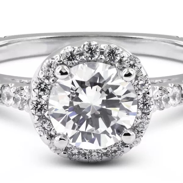 Side Stone Engagement Ring Halo 18K Gold 2 Carat Round Lab-Grown Diamond D SI1