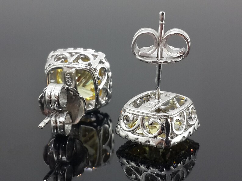 2Ct Cushion Cut Lab Created Yellow Citrine Stud Earrings 14K Yellow Gold Plated