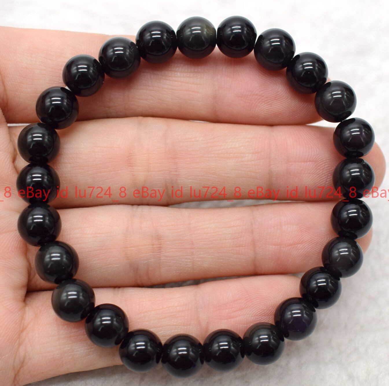 6-20mm Natural Black Obsidian Round Gemstone Beads Elastic Bracelet 7.5”