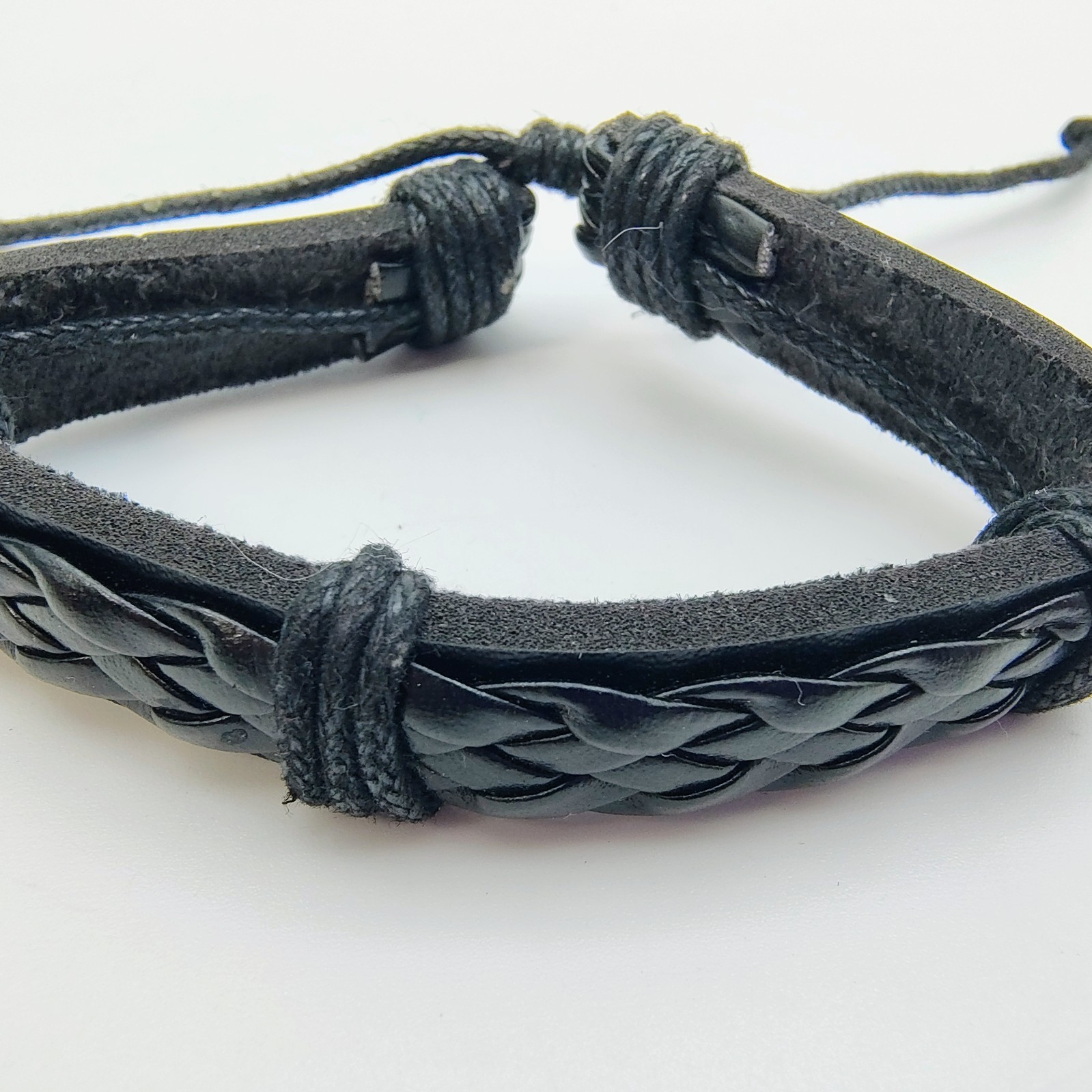 Black Faux Leather Bracelet Set of 2 Silver Tone Infinity Y2K Rock Indie Grunge