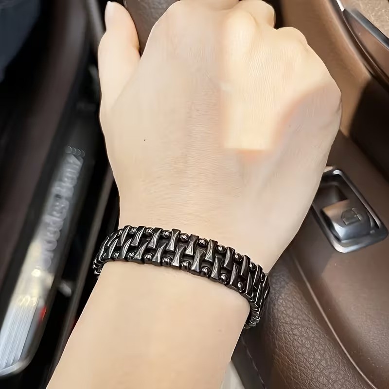 Modern Geometric Hematite Bracelet Double Strand Hollow Stone Jewelry for Men