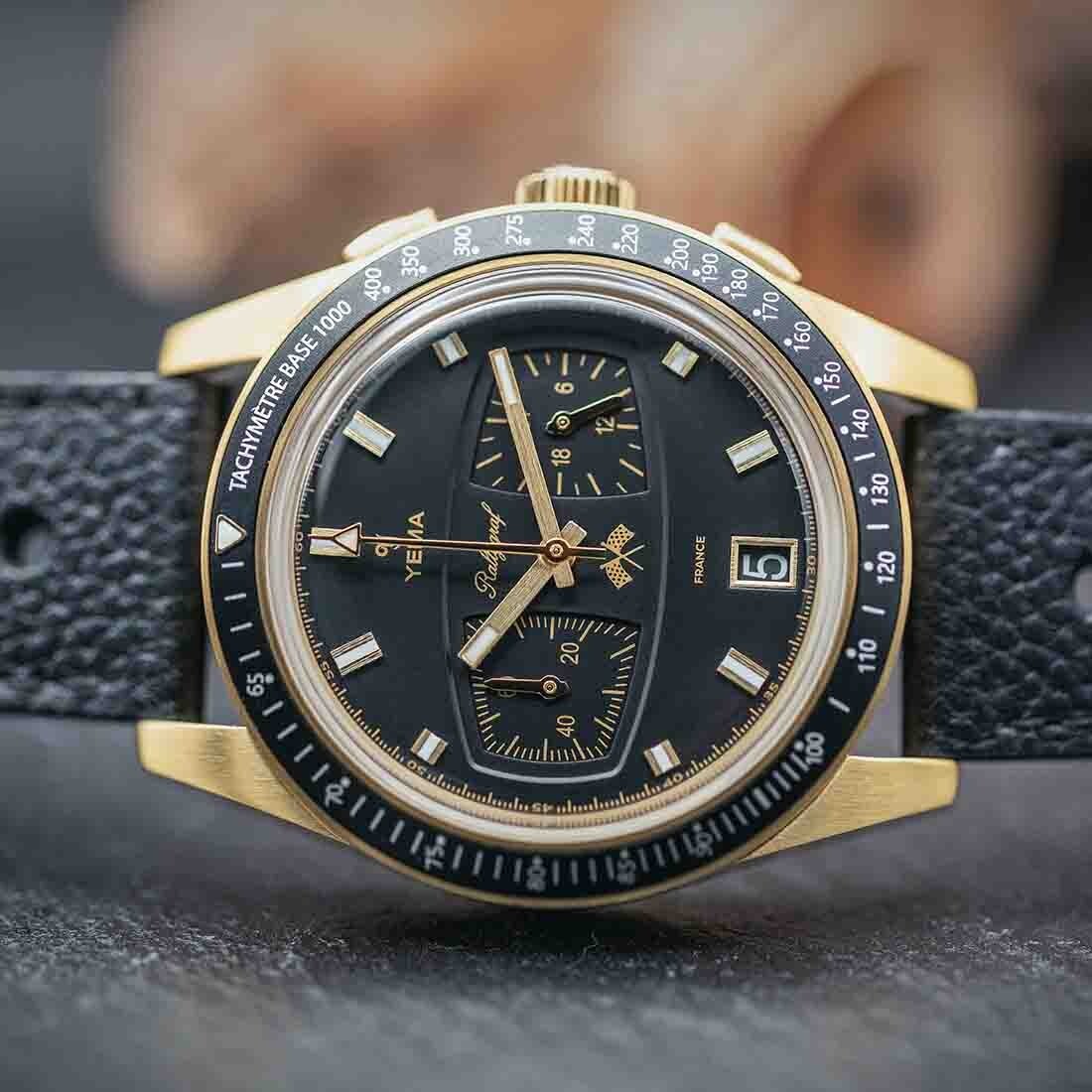 YEMA Rallygraf Gold Steel Hybrid Mechanical Black Quartz Men’s Date Watch