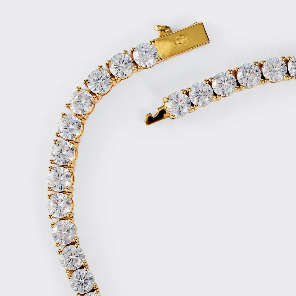 Gold Tone Round Simulated Cubic Zirconia Tennis 22 Inch Chain Necklace Box Clasp