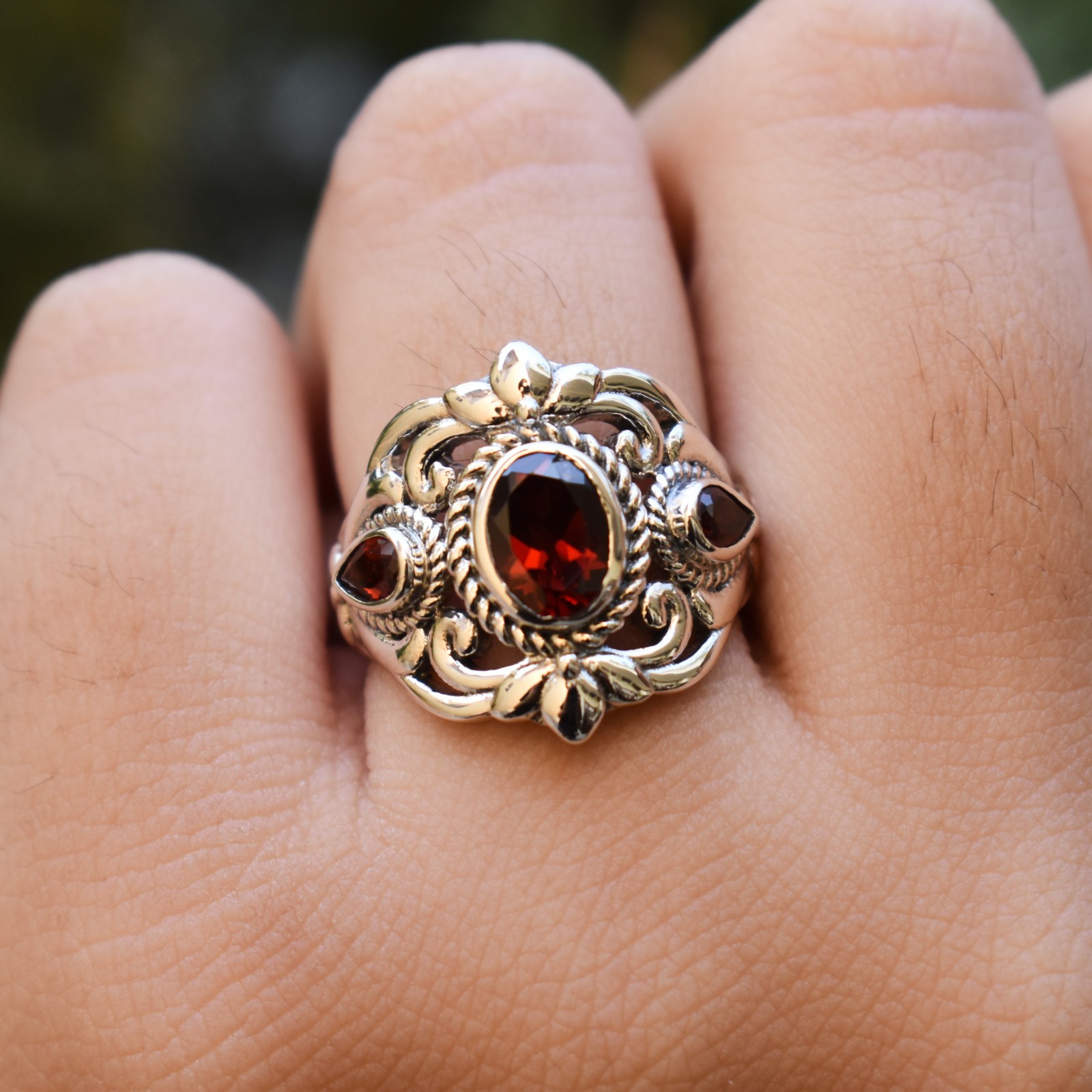 Vintage Red Garnet Ring 925 Sterling Silver Cocktail Ring Women Promise Ring Gif